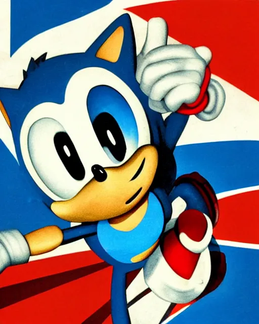 Prompt: sonic the hedgehog american propaganda poster, ww 2