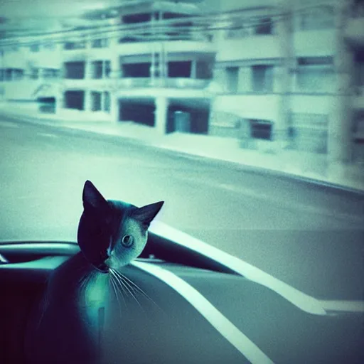 Prompt: a cat driving a car, photo manipulation, digital art, photoshop, creative