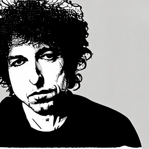 Prompt: grunge design of bob dylan by paul rand