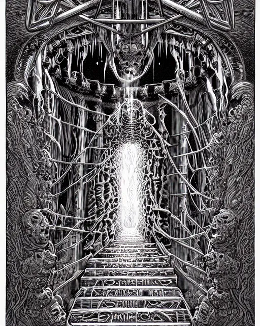 Prompt: hyper detailed illustration of gateway to hell, intricate linework, post by greg hildebrandt. 8 0 s fantasy artwork