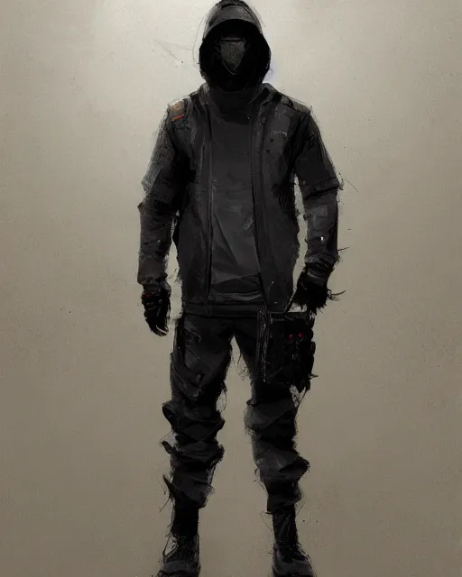 Image similar to Medium shot of a character wearing techwear in the style of greg rutkowski