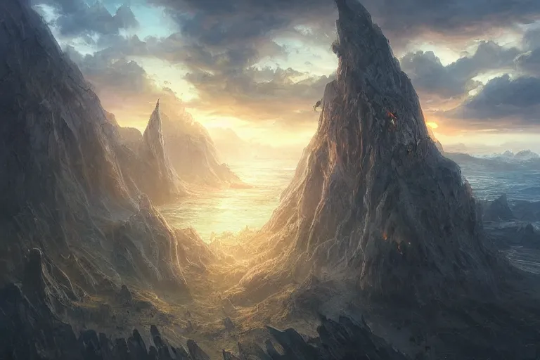 Image similar to high aerial shot, fantasy landscape, sunset lighting ominous shadows, cinematic fantasy painting, dungeons and dragons, gentle coastline by jessica rossier and brian froud