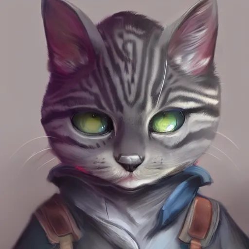 Prompt: portrait of a grey american shorthair cat as teemo from league of legends, digital painting, artwork by ross tran + ramond swanland + liam wong