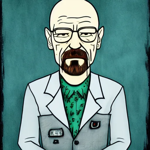 Prompt: portrait of Walter White in the style of Tim Burton