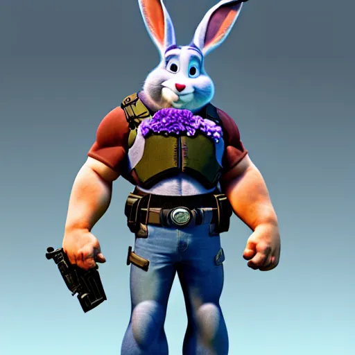 Prompt: a detailed 3d render of Vin Diesel disguised as Judy Hopps in the style of chris trejo and norman rockwell, ornate, photosynthetic,8k,award winning art, imdb,