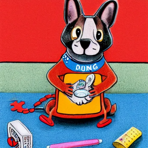 Prompt: a muscular dog by richard scarry