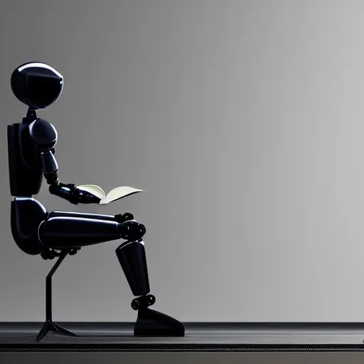 Prompt: a lonely sleek futuristic humanoid robot with big sad OLED eyes and rectangular mouth sits reading a hardbound leather book on a comfortable electronic chair. Cinematic Lighting, Cinematic Movie Photograph, Arri Alexa, Extremely Detailed, smooth, very very clean, simple, 8K, octane render, maya render, unreal engine, trending on artstation, DSLR