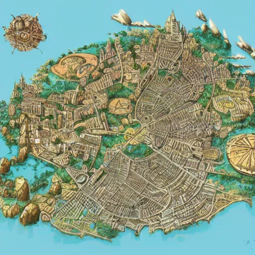 Prompt: detailed map of a fantasy city, fantasy map, cartography, detailed, intricate,