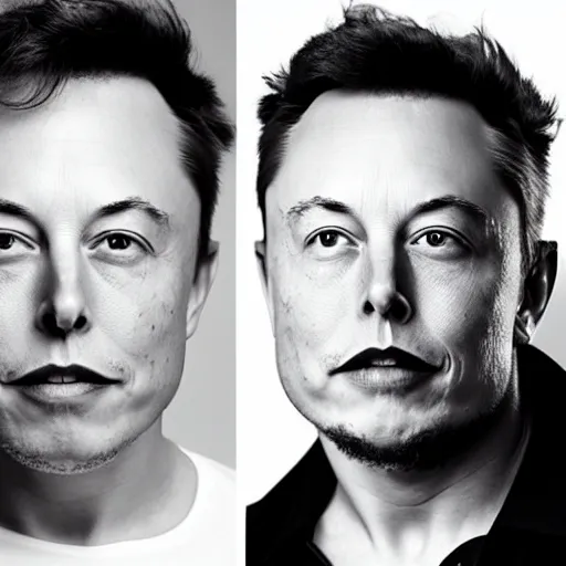 Image similar to A portrait photo of Elon Musk teams up with a teenage Elon Musk, perfect faces, 50 mm, award winning photography