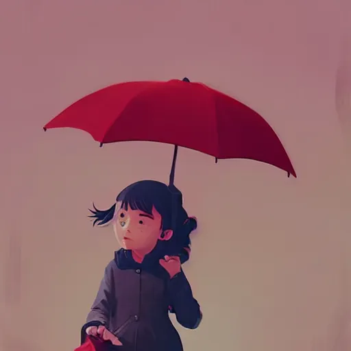 Prompt: a little girl holding an umbrella in the rain, a storybook illustration by atey ghailan, trending on cgsociety, cynical realism, storybook illustration, 2 d game art, rendered in unreal engine