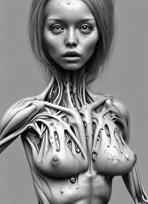 Image similar to a wet alien girl, perfect anatomical body, voluminous, high quality render, photorealistic digital painting, 3 d sculpture