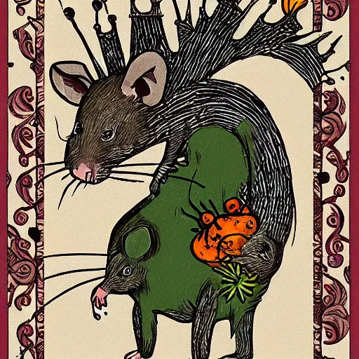 Rat King Lino Print / King Rat / Morbid Art 