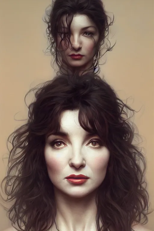 Image similar to painting of kate bush, ultra realistic, sharp details, sensual, subsurface scattering, intricate details, warm lighting, beautiful features, highly detailed, photorealistic, octane render, 8 k, unreal engine, art by artgerm and greg rutkowski and alphonse mucha