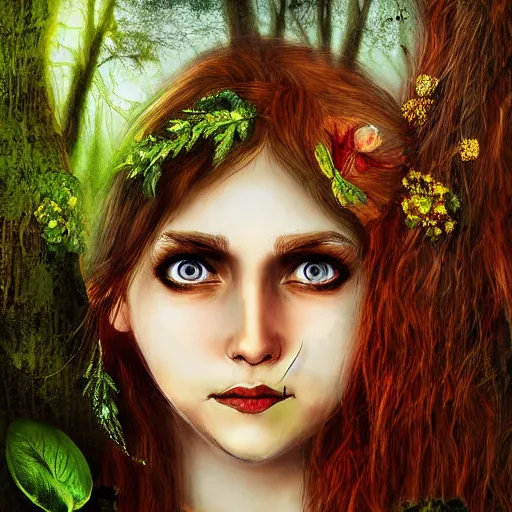 Image similar to portrait of the Forest Fairy in the style by Małgorzata Kmiec