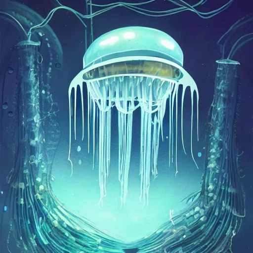 Image similar to a robotic jellyfish science fiction concept art by James Clyne