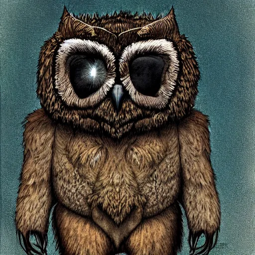 Image similar to three quarter portrait of an owlbear in the forest, d & d, fantasy, hr giger,