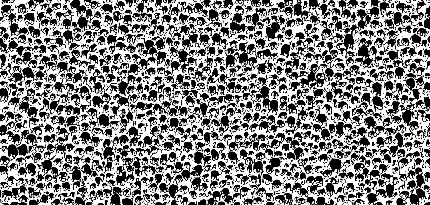 Image similar to a where's Wally challenge but with pandas, comic book style