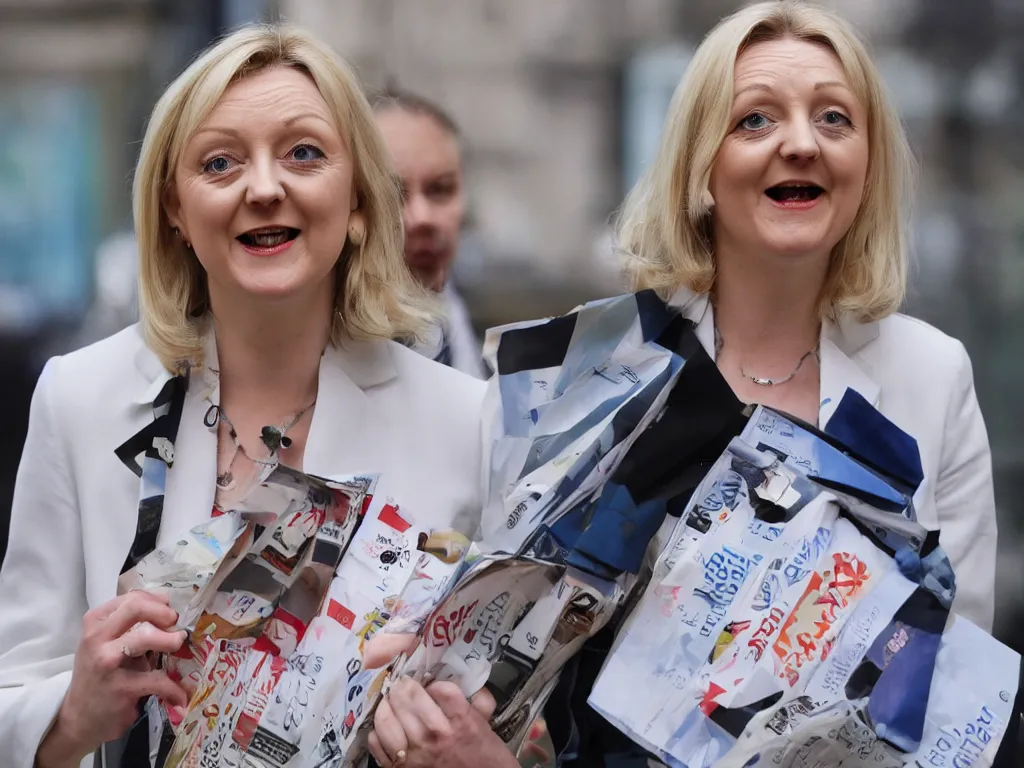 Image similar to liz truss made of nuclear warheads