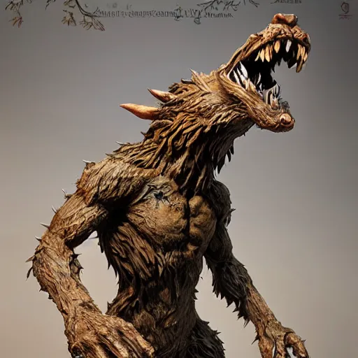 Image similar to leaping werewolf clay sculpture, by anna podedworna and ellen jewett, artstation