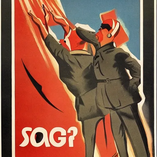 Prompt: soviet propaganda poster from the 1930's depicting the danger of having too much swag