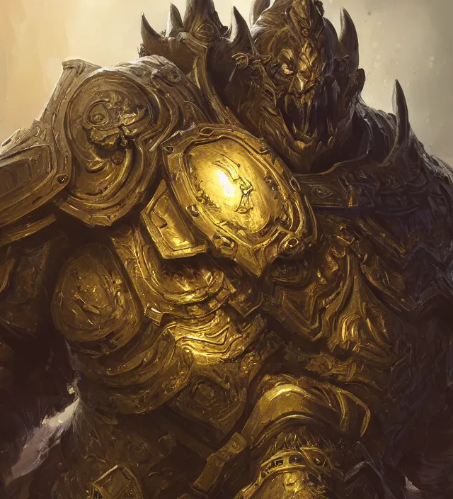 Image similar to a dungeons and dragons storm giant portrait, intricate ornate armor, subject in the middle of the frame, rule of thirds, golden ratio, elegant, digital painting, octane 4k render, zbrush, hyperrealistic, artstation, concept art, smooth, sharp focus, illustration from Warcraft by Ruan Jia and Mandy Jurgens and Artgerm and William-Adolphe Bouguerea