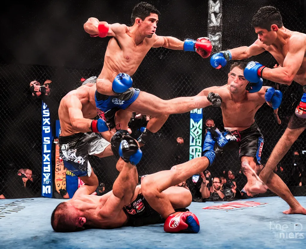 Prompt: chito vera knocks out dominick cruz via headkick, by annie leibovitz and steve mccurry, natural light, detailed face, canon eos c 3 0 0, ƒ 1. 8, 3 5 mm, 8 k, medium - format print