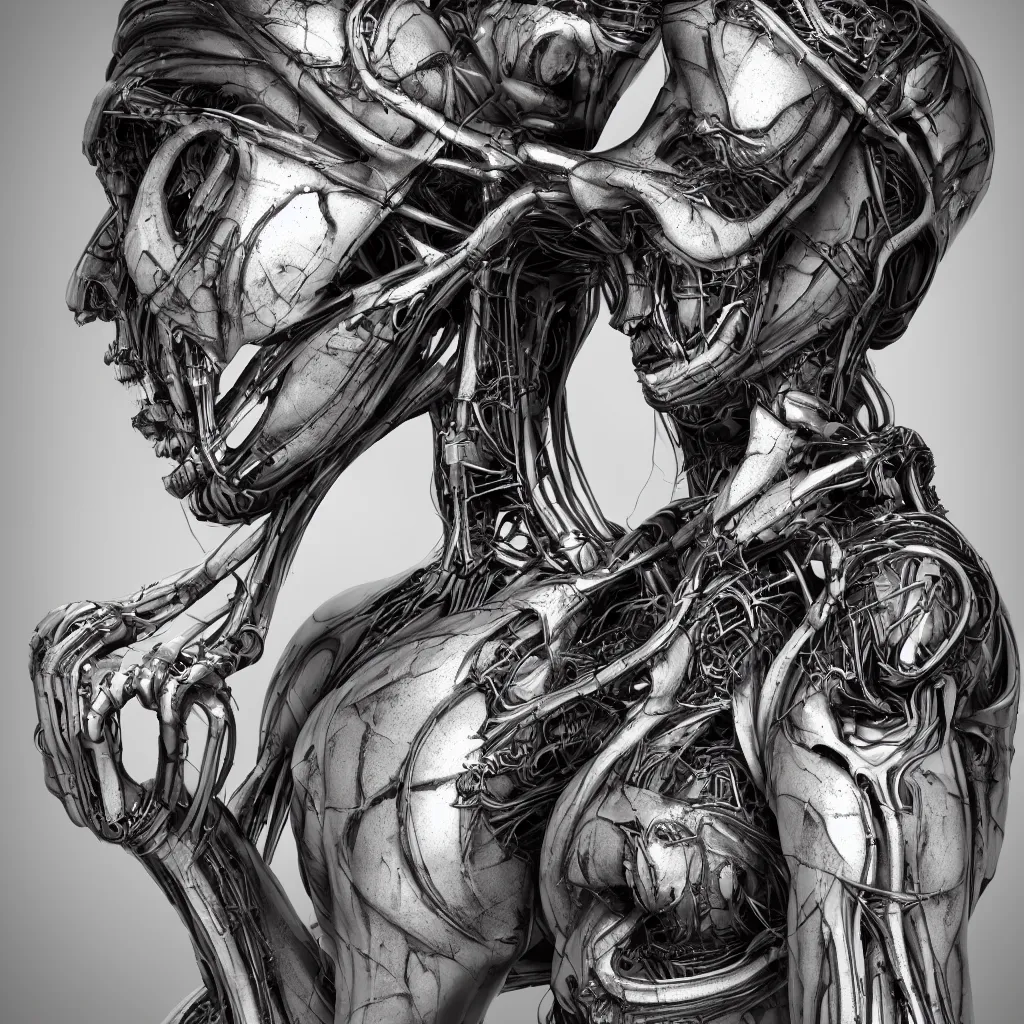 Prompt: a beautiful female is infected with a biomechanical suit, octane render, hyper realistic, art by hr giger, full profile, multiple angles