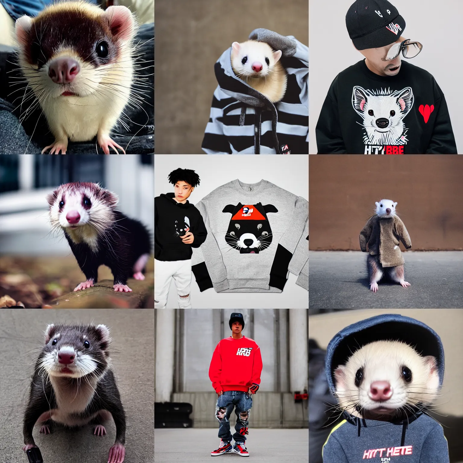 Prompt: a ferret wearing hypebeast clothing