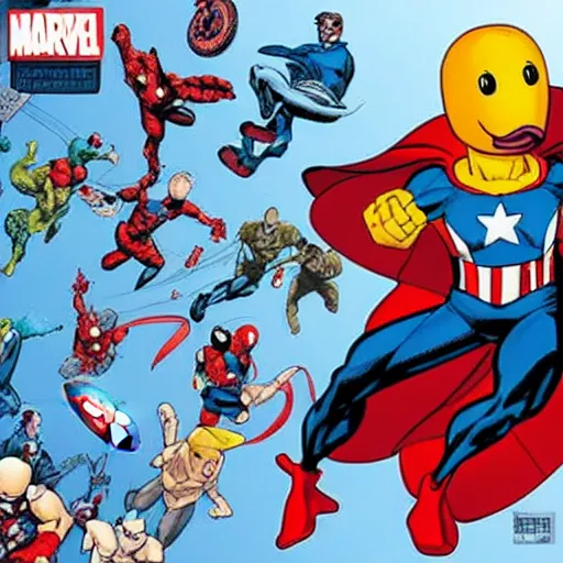 Prompt: marvel comic cover for the superhero rubber ducky man