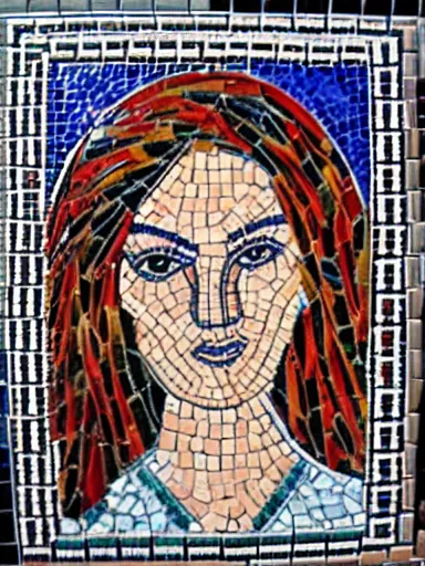 Prompt: a tile mosaic of a turkish woman made from beautiful turkish tile patterns