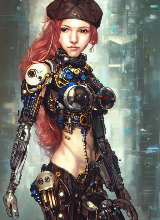 Prompt: portrait of cute beautiful young cyborg maiden, cyberpunk, Warhammer 40000, gothic, highly detailed, artstation, illustration, art by Gustav Klimt and Range Murata