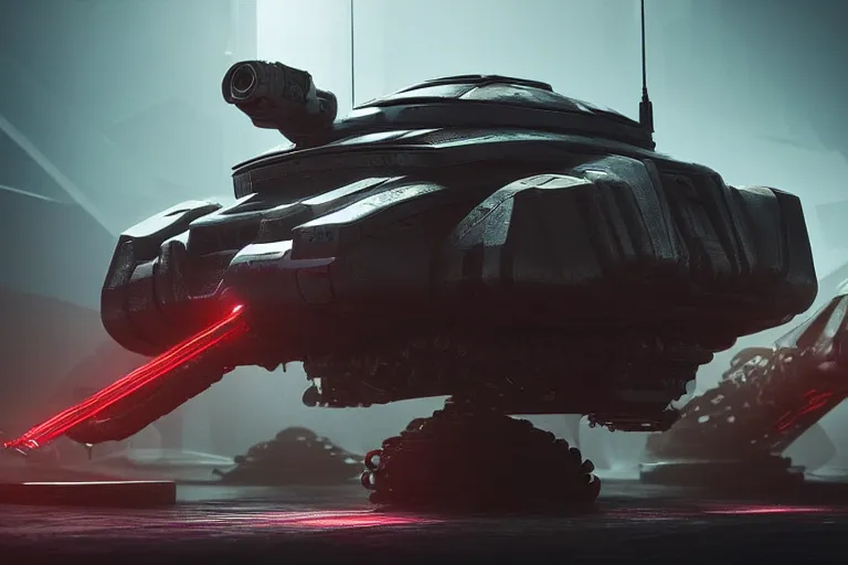 Image similar to cyberpunk alien concept inspired tank, futuristic look, highly detailed body, very powerful, photorealistic camera shot, bright studio setting, studio lighting, crisp quality and light reflections, unreal engine 5 quality render