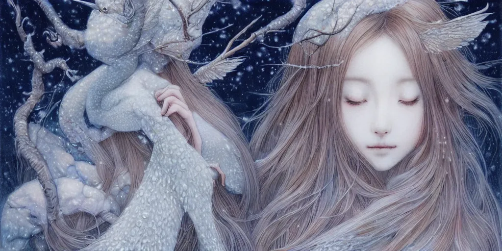 Prompt: breathtaking delicate detailed concept art winter creatures, by miho hirano, bizarre compositions, exquisite detail, pastel colors, 8 k