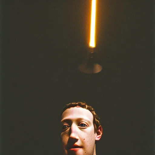 Image similar to portrait of evil sorcerer darth zuckerberg performing the dark sacrament, ominous dramatic low light, gritty high contrast, kodak portra 8 0 0, f 1. 8 8 5 mm zeiss lens