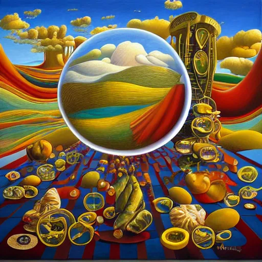 Image similar to age of abundance, an ultrafine detailed painting by rafal olbinski, behance contest winner, pop surrealism, detailed painting, very detailed, minimalist, skeuomorphic, airbrush art