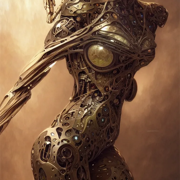 Prompt: organic cyborg, diffuse lighting, fantasy, intricate, elegant, highly detailed, lifelike, photorealistic, digital painting, artstation, illustration, concept art, smooth, sharp focus, correct human hand proportions, art by john collier and albert aublet and krenz cushart and artem demura and alphonse mucha