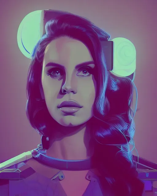 Image similar to portrait of lana del rey as a cyborg. intricate abstract. intricate artwork blue and pink lighting, by tooth wu, wlop, beeple, dan mumford. concept art, octane render, trending on artstation, greg rutkowski very coherent symmetrical artwork. cinematic, key art, hyper realism, high detail, octane render, 8 k, iridescent accents