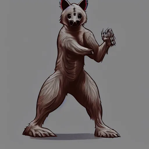 Prompt: an anthropomorphic hyena flexing his muscles, digital art