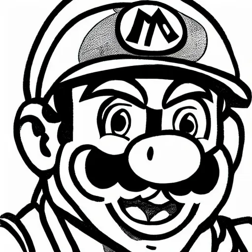 Image similar to A portrait of Mario from the Super Mario Bros series drawn by Junji Ito