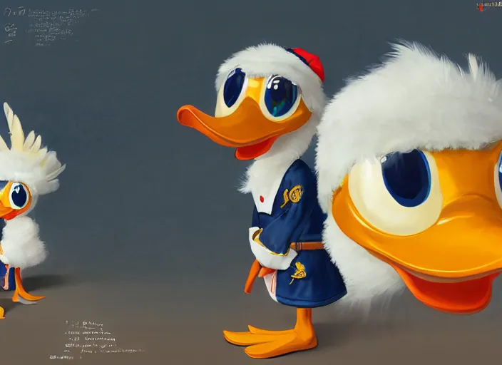 Prompt: detailed concept art of a cute iconic anthropomorphic duck character wearing a sailor suit by wlop on bcy. net, realistic. detailed feathers, art by cheng yi. artstationhd