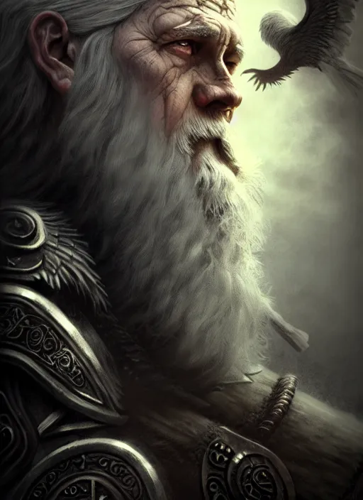 Prompt: odin, the allfather, illustration, high quality, details, intricate, atmosphere, highly detailed, matte painting, cinematic, deviantart, realistic, photorealistic, concept art