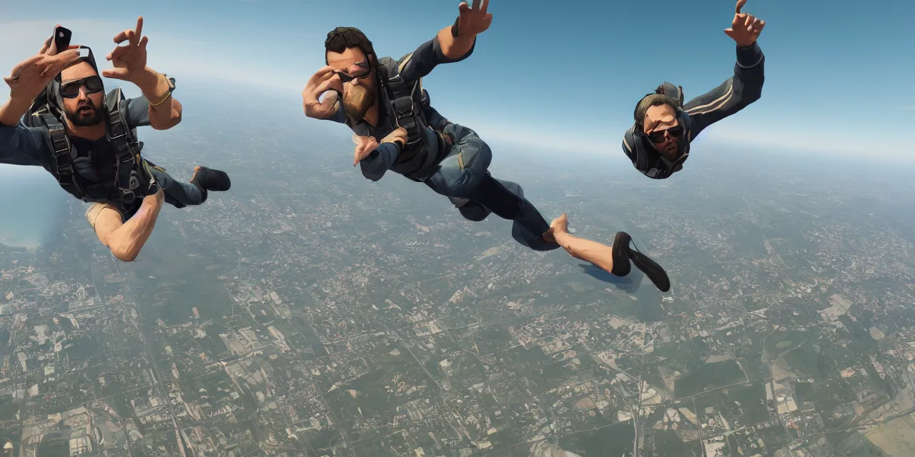 Image similar to Jesus taking a selfie while skydiving, gta artstyle, dramatic, hyperdetailed, artstation, photorealism, accurate, octane render, 8k,