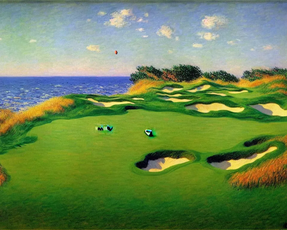 Image similar to achingly beautiful painting of the 1 3 th at pacific dunes by rene magritte, monet, and turner.