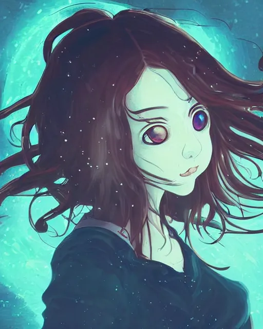 Image similar to a portrait of a teenage girl on a haunted ghost ship, full shot, very anime, digital art, great use of line work and color, captures emotion and movement, fantastic lighting and shading, flawless composition, dynamic