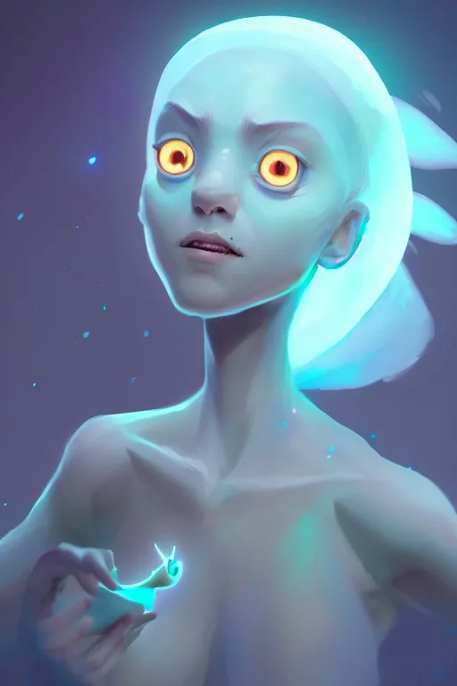 Image similar to super cute Bioluminescent night raider character concept, soft light, soft mood, realistic body features and face, illustration, painting oil on canvas by Elena Zhurikhina and Goro Fujita and Charlie Bowater, octane render trending on artstation, 4k, 8k, HD