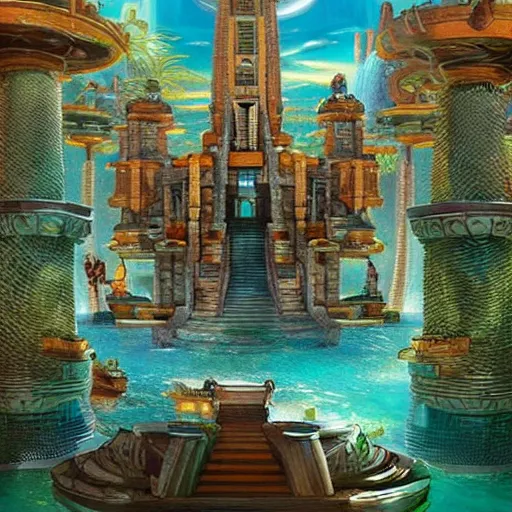 Prompt: once upon a time in the lost city of atlantis, futuristic but peaceful