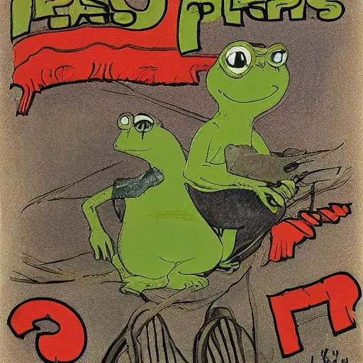 Image similar to pesta i trappen by theodor severin kittelsen, pepe the frog