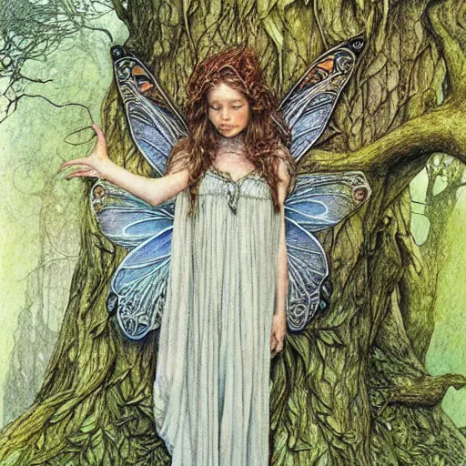 Image similar to fairy of the forgotten wood. highly detailed, hyper detailed, art by alan lee