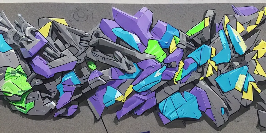 Image similar to decepticons transforming into 3 d! graffiti, arrows, paint drips, gradient shading, highly detailed, reflective