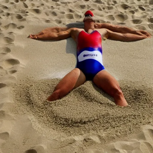 Prompt: olympic swimming in sand, instead of water there is sand, extremely coherent